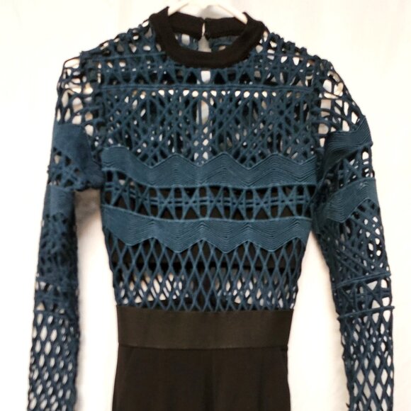 Taylor Swift choice Self-Portrait black/green openwork crochet mesh jumpsuit 2 - Picture 1 of 16